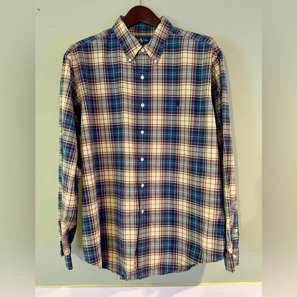 Ralph Lauren Classic Fit Button Down Shirt XXL Blue Plaid Long Sleeve